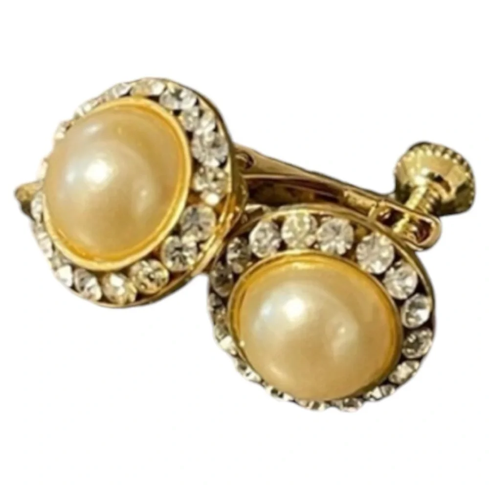 FAUX PEARL DIAMOND EARRINGS-Worn Once-Perfect‎ Condition